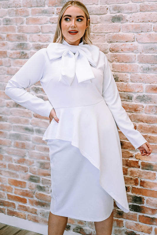 Bow Detail Long Sleeve Dress-White